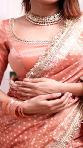 Coral Peach Banarasi Tissue Handloom Saree (Aarti)